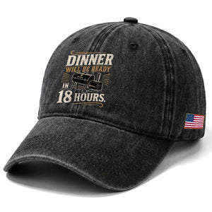 Funny BBQ Grilling Dad Washed Cotton Baseball Cap Dinner Will Be Ready In 18 Hours Fathers Day