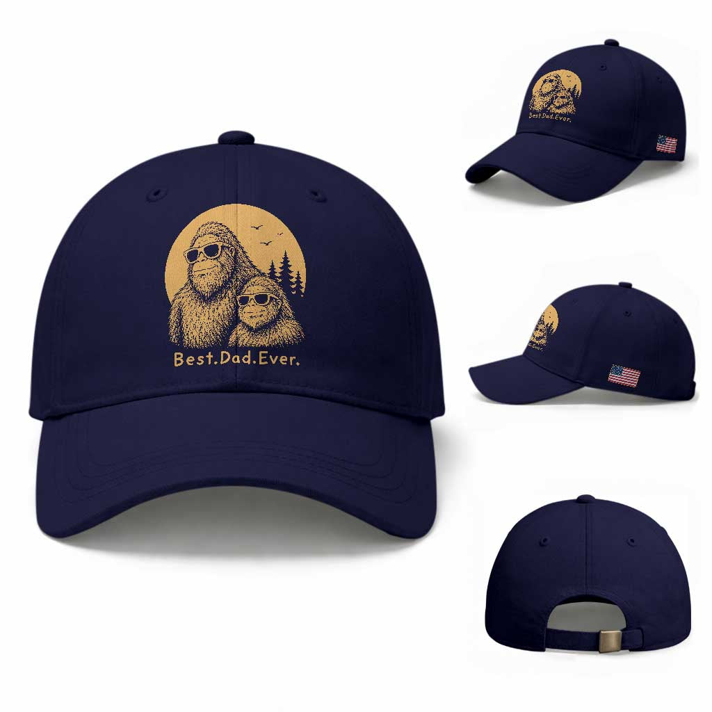 Vintage Best Dad Ever Bigfoot Papa Fathers Day Baseball Cap TS11 Baseball Cap Universal Fit Dark Blue Print Your Wear