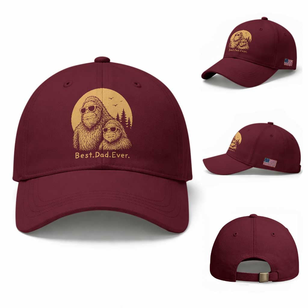 Vintage Best Dad Ever Bigfoot Papa Fathers Day Baseball Cap TS11 Baseball Cap Universal Fit Maroon Print Your Wear
