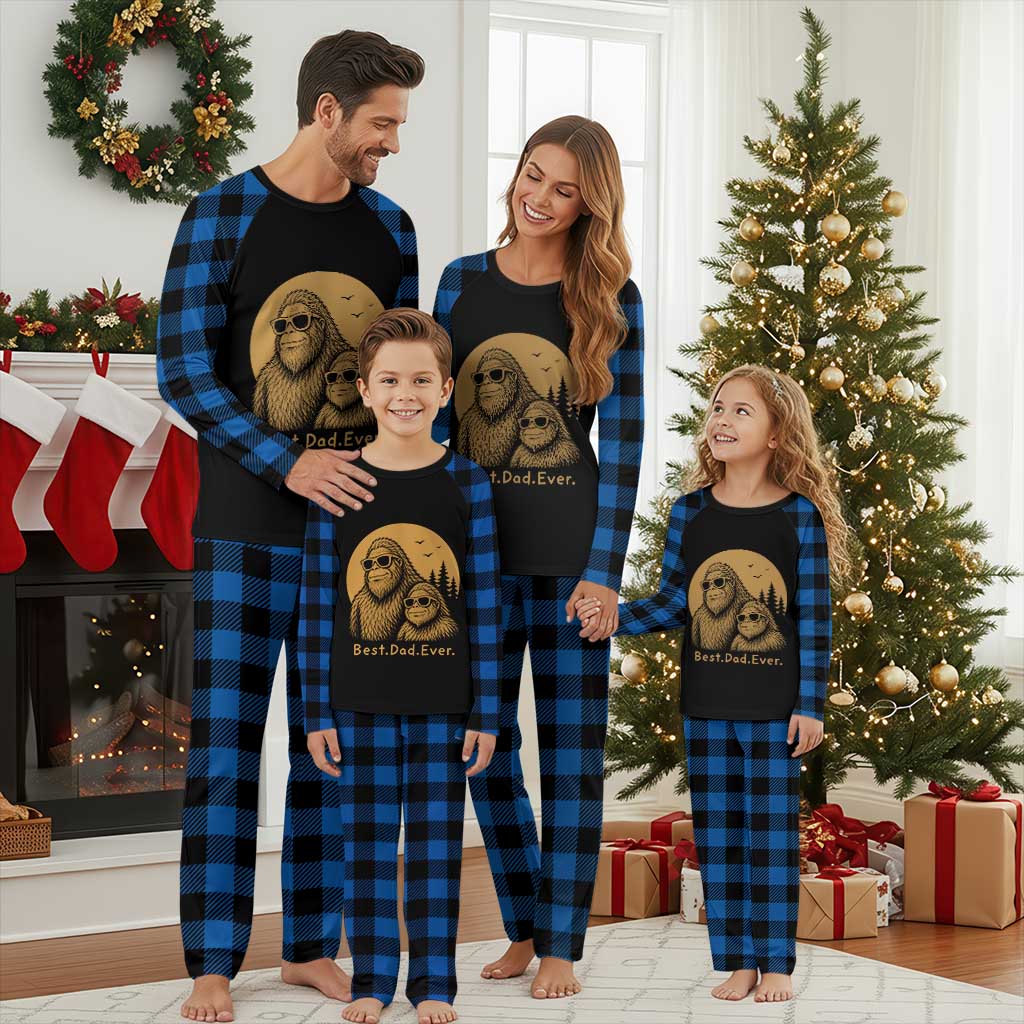 Vintage Best Dad Ever Bigfoot Papa Fathers Day Plaid Pajama Set TS11 Blue Plaid Print Your Wear