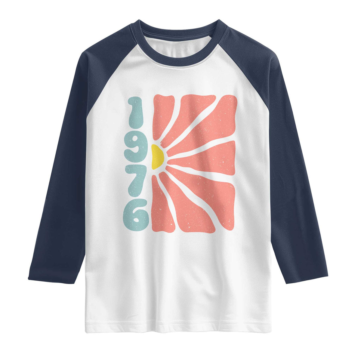 50th Birthday Raglan Shirt Vintage 1976 Boho Flowers 50 Years Old Birthday TS11 White Navy Print Your Wear