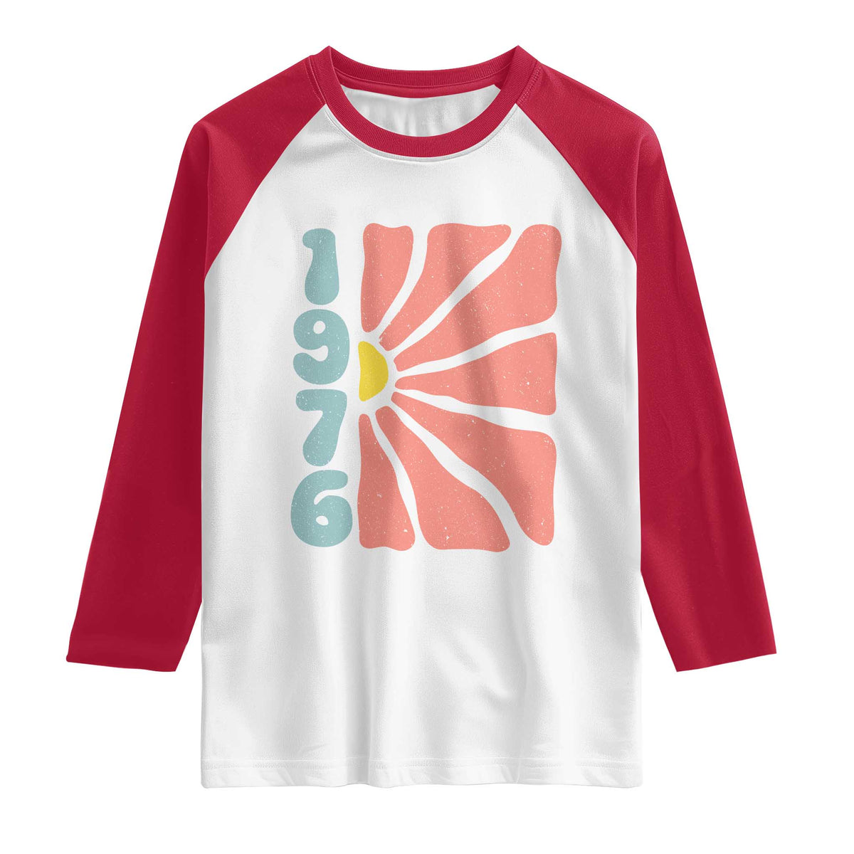 50th Birthday Raglan Shirt Vintage 1976 Boho Flowers 50 Years Old Birthday TS11 White Red Print Your Wear