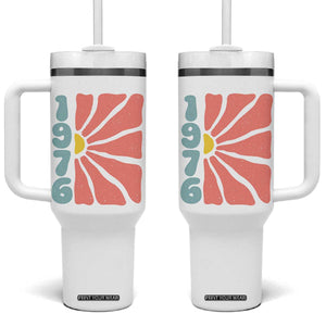 50th Birthday Tumbler With Handle Vintage 1976 Boho Flowers 50 Years Old Birthday TS11 One Size: 40 oz White Print Your Wear
