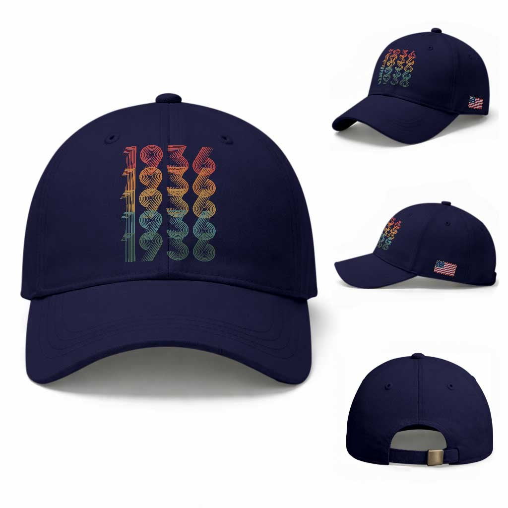 90th Birthday Baseball Cap Vintage 1936 Retro 90 Years Old Birthday TS11 Baseball Cap Universal Fit Dark Blue Print Your Wear