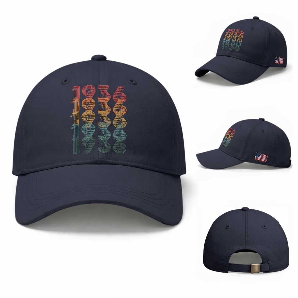 90th Birthday Baseball Cap Vintage 1936 Retro 90 Years Old Birthday TS11 Baseball Cap Universal Fit Navy Print Your Wear