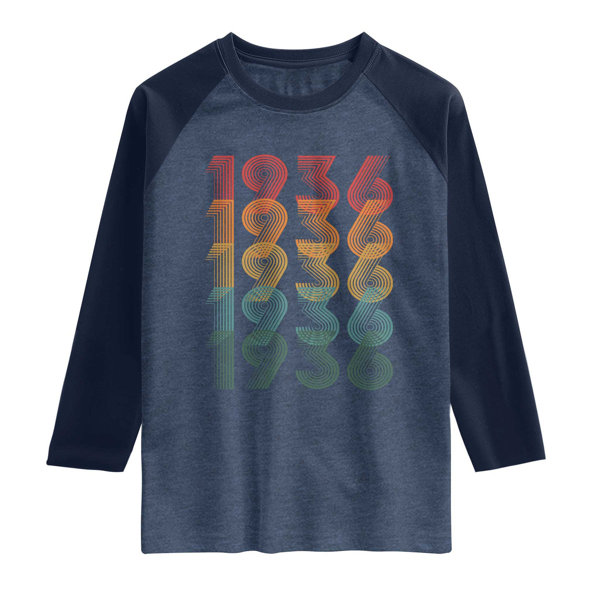 90th Birthday Raglan Shirt Vintage 1936 Retro 90 Years Old Birthday TS11 Heather Denim Navy Print Your Wear