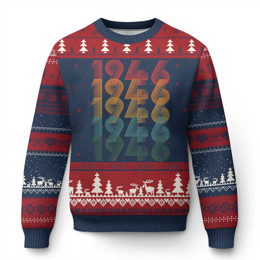 80th Birthday Ugly Christmas Sweater Vintage 1946 Retro 80 Years Old Birthday TS11 Navy Red Print Your Wear