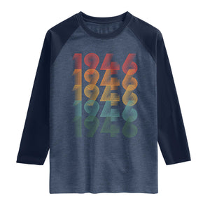 80th Birthday Raglan Shirt Vintage 1946 Retro 80 Years Old Birthday TS11 Heather Denim Navy Print Your Wear
