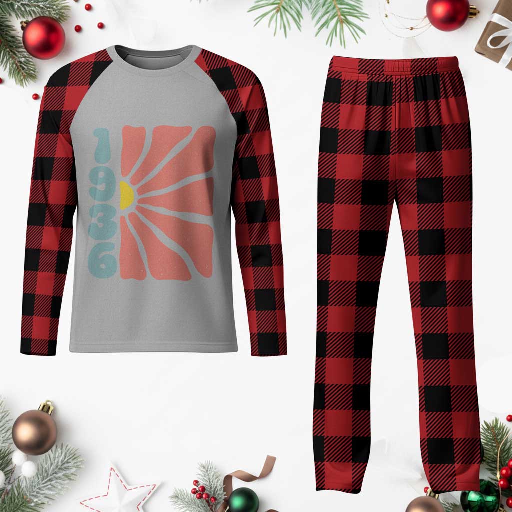 90th Birthday Plaid Pajama Set Vintage 1936 Boho Flowers 90 Years Old Birthday TS11 Buffalo Plaid Print Your Wear
