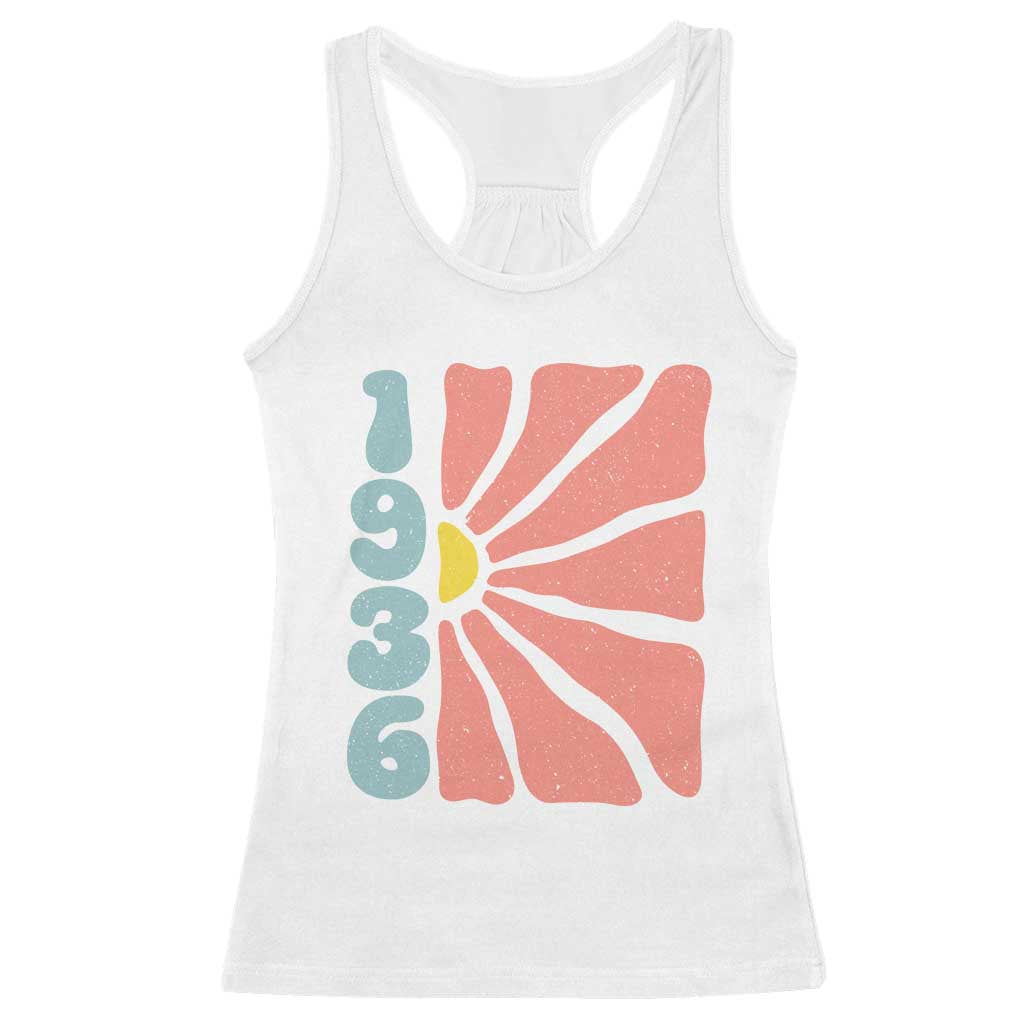 90th Birthday Racerback Tank Top Vintage 1936 Boho Flowers 90 Years Old Birthday TS11 White Print Your Wear