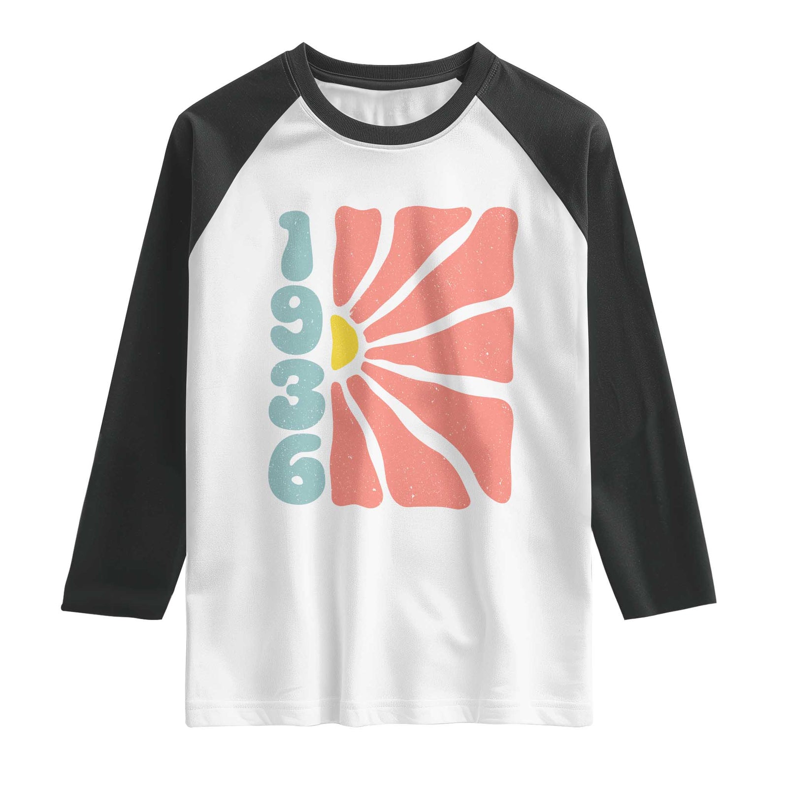 90th Birthday Raglan Shirt Vintage 1936 Boho Flowers 90 Years Old Birthday TS11 White Black Print Your Wear