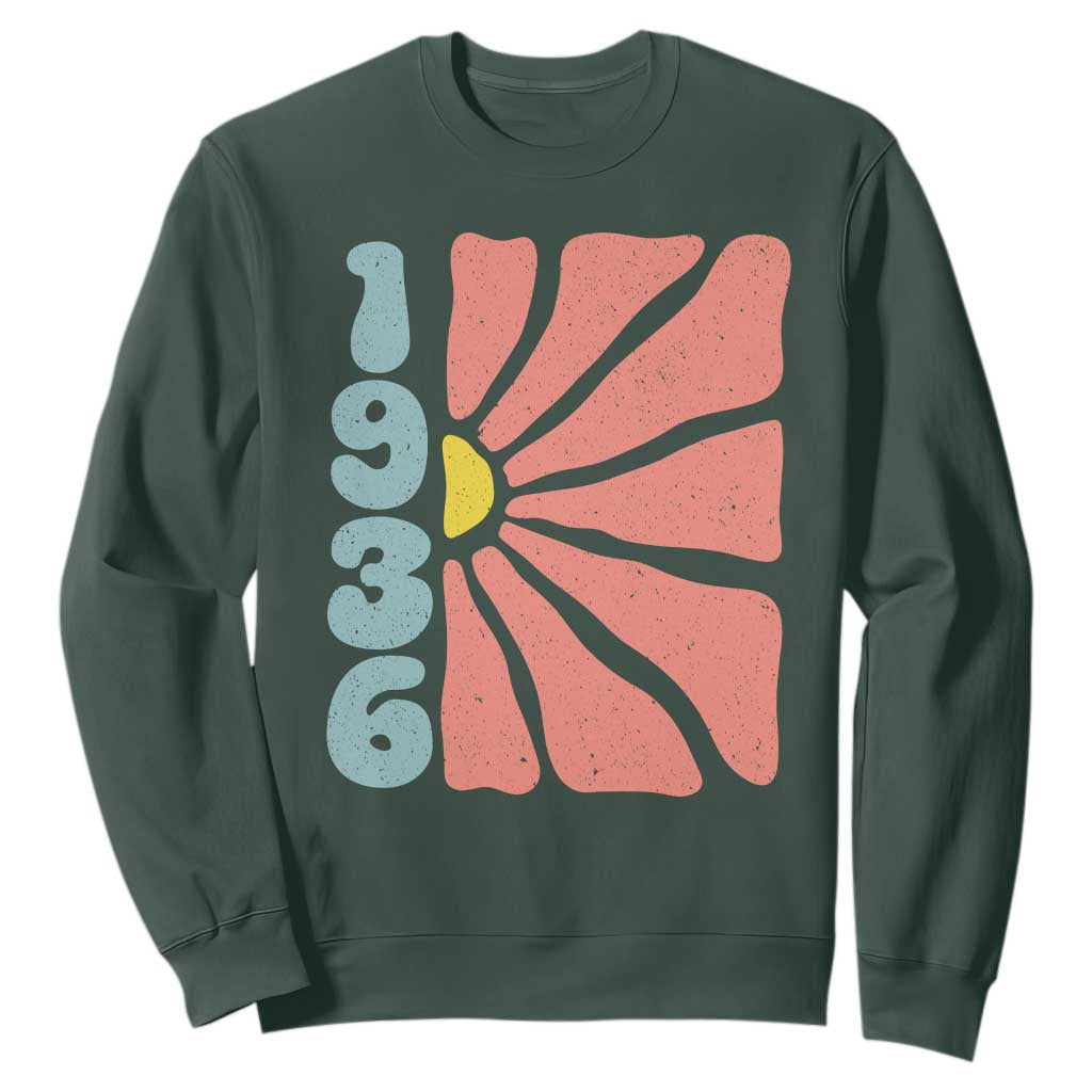 90th Birthday Sweatshirt Vintage 1936 Boho Flowers 90 Years Old Birthday TS11 Dark Forest Green Print Your Wear