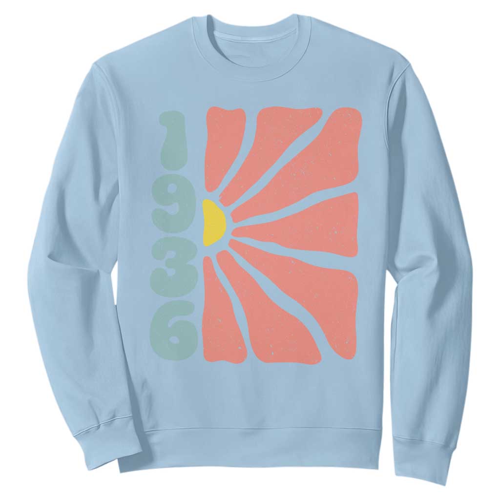 90th Birthday Sweatshirt Vintage 1936 Boho Flowers 90 Years Old Birthday TS11 Light Blue Print Your Wear