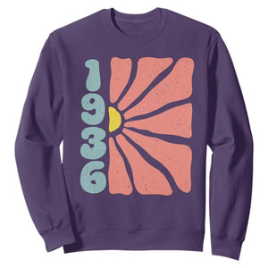 90th Birthday Sweatshirt Vintage 1936 Boho Flowers 90 Years Old Birthday TS11 Purple Print Your Wear