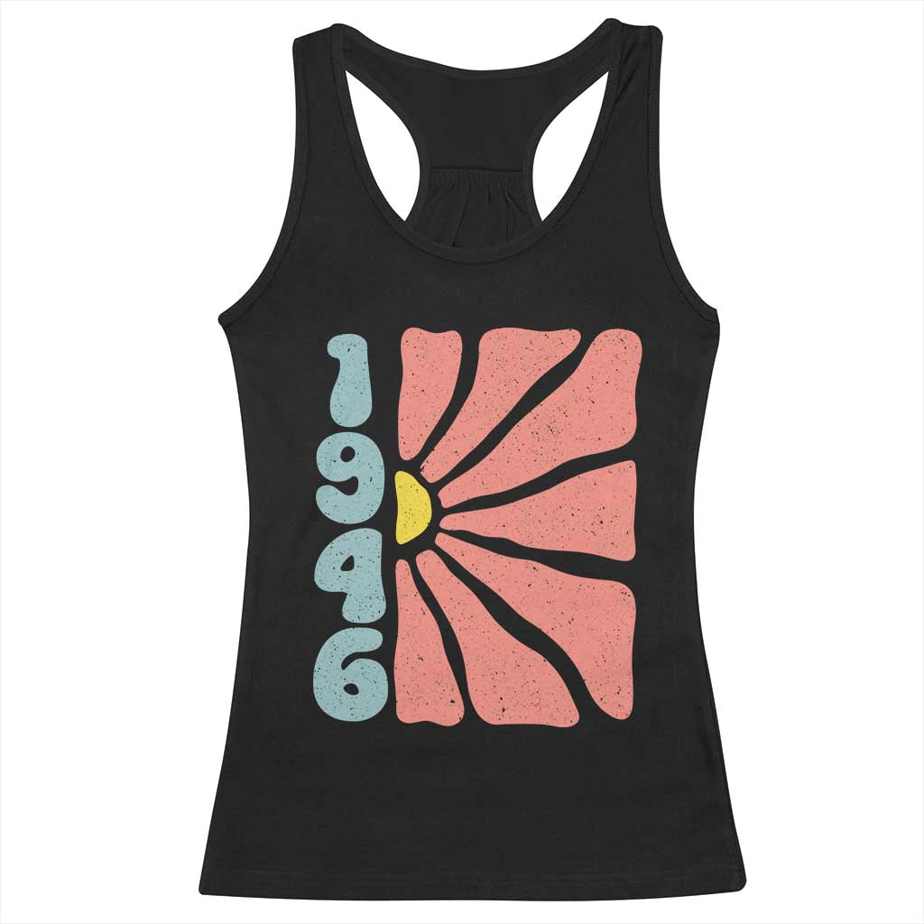 80th Birthday Racerback Tank Top Vintage 1946 Boho Flowers 80 Years Old Birthday TS11 Black Print Your Wear