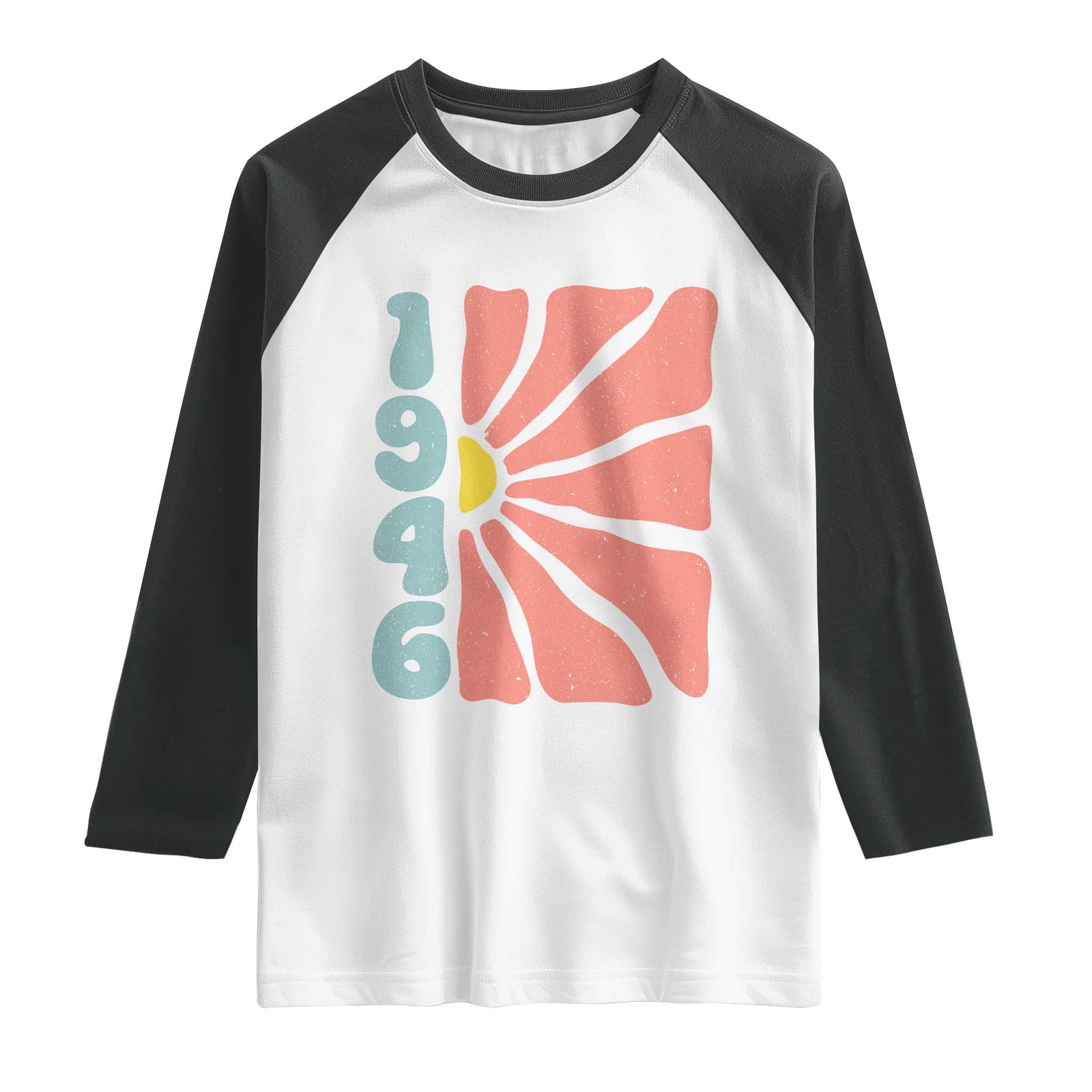 80th Birthday Raglan Shirt Vintage 1946 Boho Flowers 80 Years Old Birthday TS11 White Black Print Your Wear