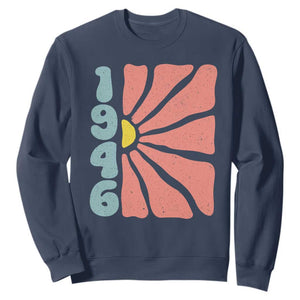 80th Birthday Sweatshirt Vintage 1946 Boho Flowers 80 Years Old Birthday TS11 Navy Print Your Wear