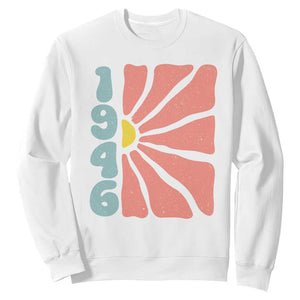 80th Birthday Sweatshirt Vintage 1946 Boho Flowers 80 Years Old Birthday TS11 White Print Your Wear