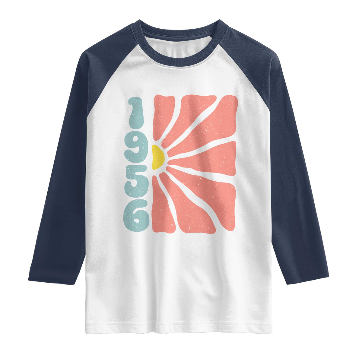 70th Birthday Raglan Shirt Vintage 1956 Boho Flowers 70 Years Old Birthday TS11 White Navy Print Your Wear