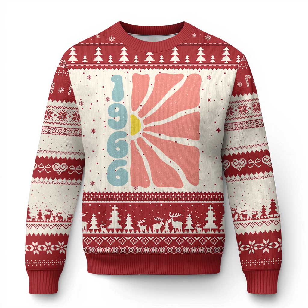 60th Birthday Ugly Christmas Sweater Vintage 1966 Boho Flowers 60 Years Old Birthday TS11 Beige Red Print Your Wear