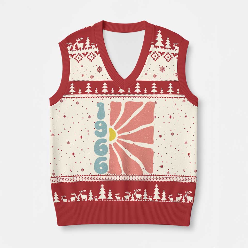60th Birthday V-Neck Knit Sweater Vest Vintage 1966 Boho Flowers 60 Years Old Birthday TS11 Beige Red Print Your Wear