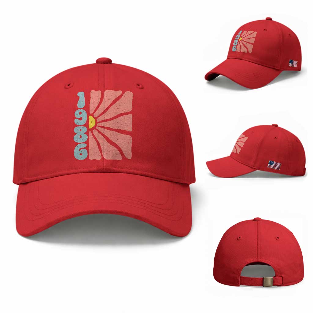 40th Birthday Baseball Cap Vintage 1986 Boho Flowers 40 Years Old Birthday TS11 Baseball Cap Universal Fit Red Print Your Wear