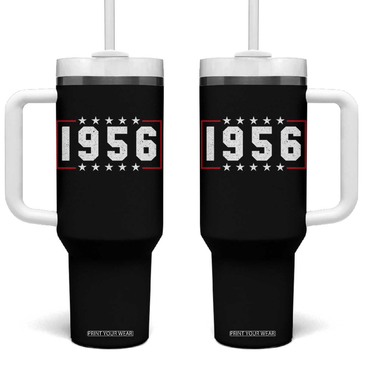 70th Birthday Tumbler With Handle Vintage 1956 70 Years Old Birthday Stars And Stripes TS11 One Size: 40 oz Black Print Your Wear