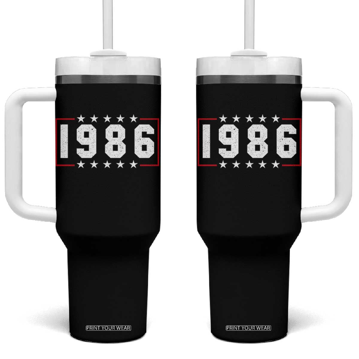 40th Birthday Tumbler With Handle Vintage 1986 40 Years Old Birthday Stars And Stripes TS11 One Size: 40 oz Black Print Your Wear
