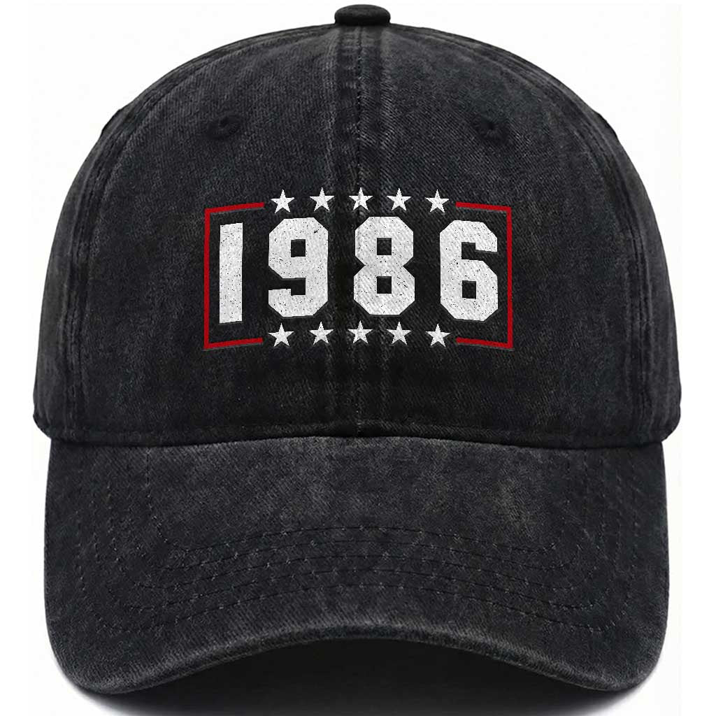 40th Birthday Washed Cotton Baseball Cap Vintage 1986 40 Years Old Birthday Stars And Stripes TS11 Print Your Wear