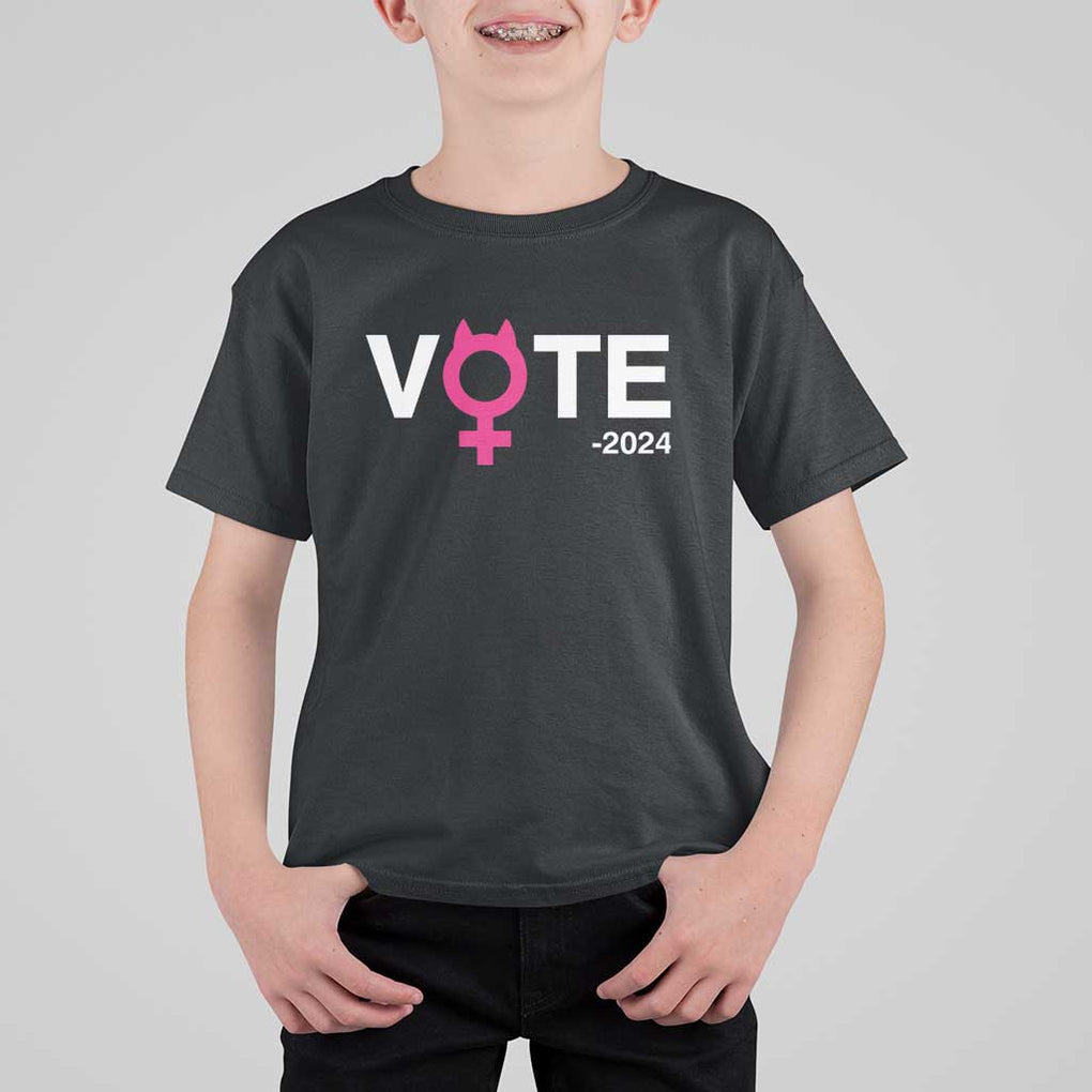 Funny Vote 2024 T Shirt For Kid Cat Woman Sign Harris President 2024 TS11 Black Print Your Wear