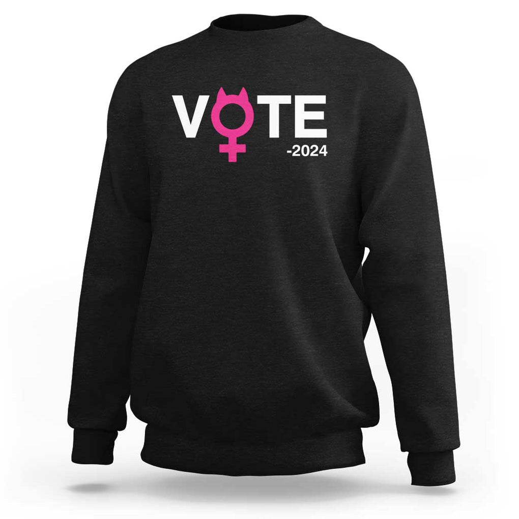 Funny Vote 2024 Sweatshirt Cat Woman Sign Harris President 2024 TS11 Black Print Your Wear