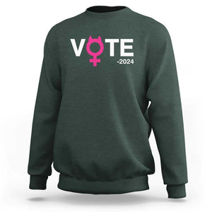 Funny Vote 2024 Sweatshirt Cat Woman Sign Harris President 2024 TS11 Dark Forest Green Print Your Wear