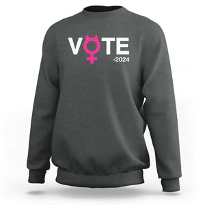 Funny Vote 2024 Sweatshirt Cat Woman Sign Harris President 2024 TS11 Dark Heather Print Your Wear