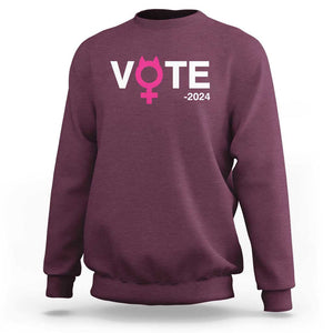 Funny Vote 2024 Sweatshirt Cat Woman Sign Harris President 2024 TS11 Maroon Print Your Wear