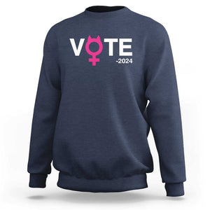 Funny Vote 2024 Sweatshirt Cat Woman Sign Harris President 2024 TS11 Navy Print Your Wear