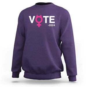 Funny Vote 2024 Sweatshirt Cat Woman Sign Harris President 2024 TS11 Purple Print Your Wear