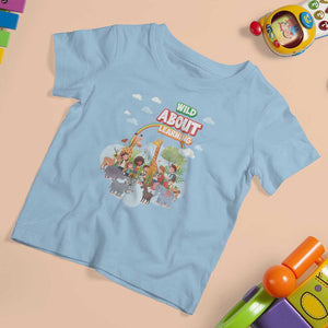 Wild About Learning T Shirt For Kid Back To School Zoo Animals Student Rainbow TS11 Light Blue Print Your Wear