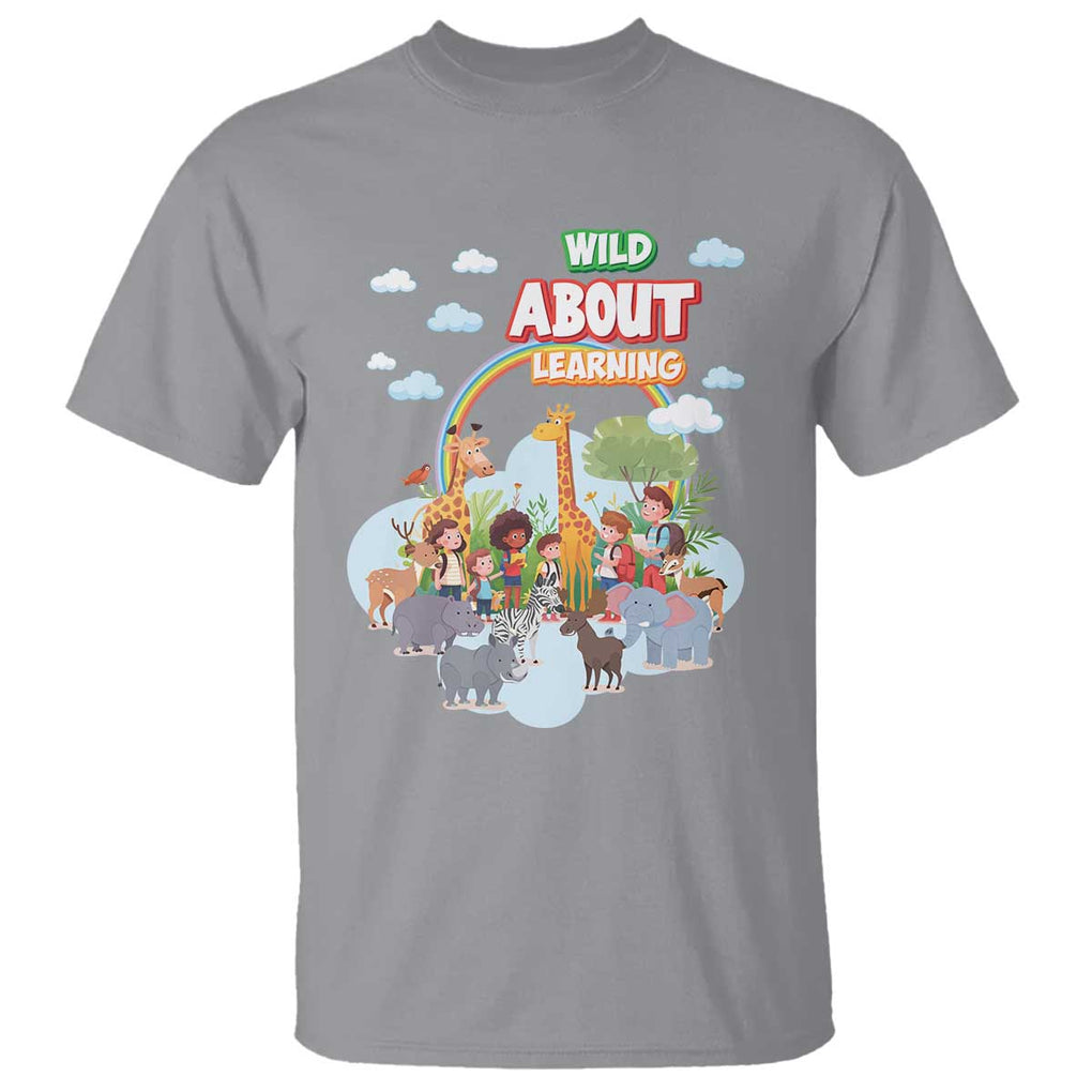 Wild About Learning T Shirt Back To School Zoo Animals Student Rainbow TS11 Sport Gray Print Your Wear