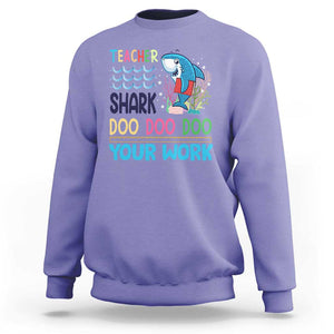 Funny Teacher Shark Sweatshirt Do Your Work Ruler Back To School TS11 Violet Print Your Wear