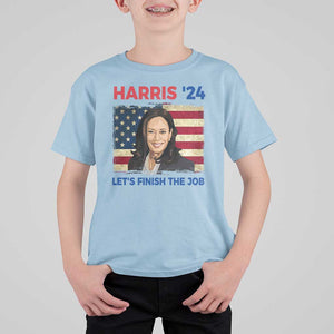 Kamala 2024 T Shirt For Kid Harris'24 Let's Finish The Job USA Flag TS11 Light Blue Print Your Wear