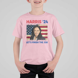 Kamala 2024 T Shirt For Kid Harris'24 Let's Finish The Job USA Flag TS11 Light Pink Print Your Wear