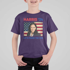 Kamala 2024 T Shirt For Kid Harris'24 Let's Finish The Job USA Flag TS11 Purple Print Your Wear