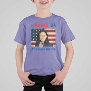 Kamala 2024 T Shirt For Kid Harris'24 Let's Finish The Job USA Flag TS11 Violet Print Your Wear