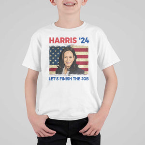 Kamala 2024 T Shirt For Kid Harris'24 Let's Finish The Job USA Flag TS11 White Print Your Wear