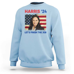 Kamala 2024 Sweatshirt Harris'24 Let's Finish The Job USA Flag TS11 Light Blue Print Your Wear