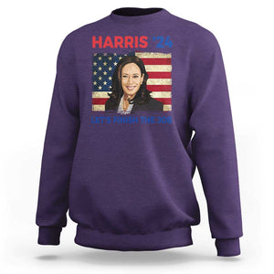 Kamala 2024 Sweatshirt Harris'24 Let's Finish The Job USA Flag TS11 Purple Print Your Wear