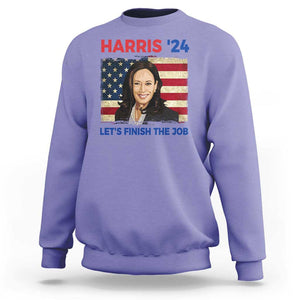 Kamala 2024 Sweatshirt Harris'24 Let's Finish The Job USA Flag TS11 Violet Print Your Wear