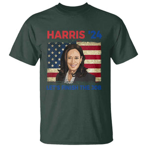 Kamala 2024 T Shirt Harris'24 Let's Finish The Job USA Flag TS11 Dark Forest Green Print Your Wear