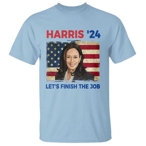 Kamala 2024 T Shirt Harris'24 Let's Finish The Job USA Flag TS11 Light Blue Print Your Wear