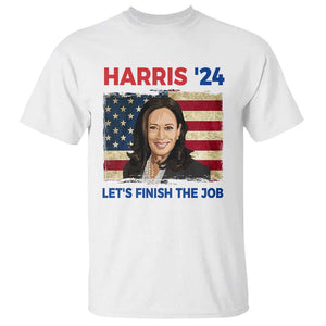 Kamala 2024 T Shirt Harris'24 Let's Finish The Job USA Flag TS11 White Print Your Wear